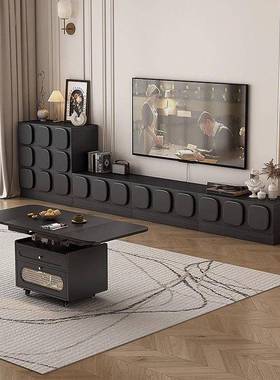 法式复古黑色电视柜茶几组合客厅家用中古cm宽落地电视机柜地柜