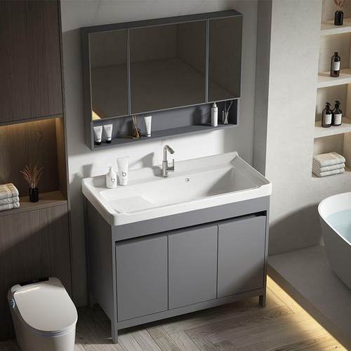 落地式洗衣柜组合太空铝陶瓷一体洗手台盆阳台室外带搓衣板洗衣池