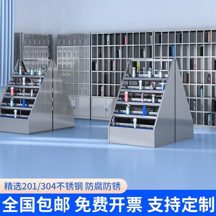 304不锈钢水杯柜车间员工茶杯柜多格存放柜学校多层不锈钢水杯架