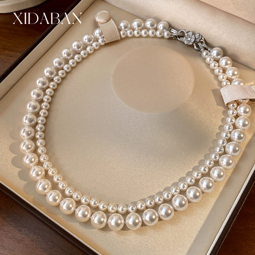 西大班澳母贝双层珍珠八字扣项链