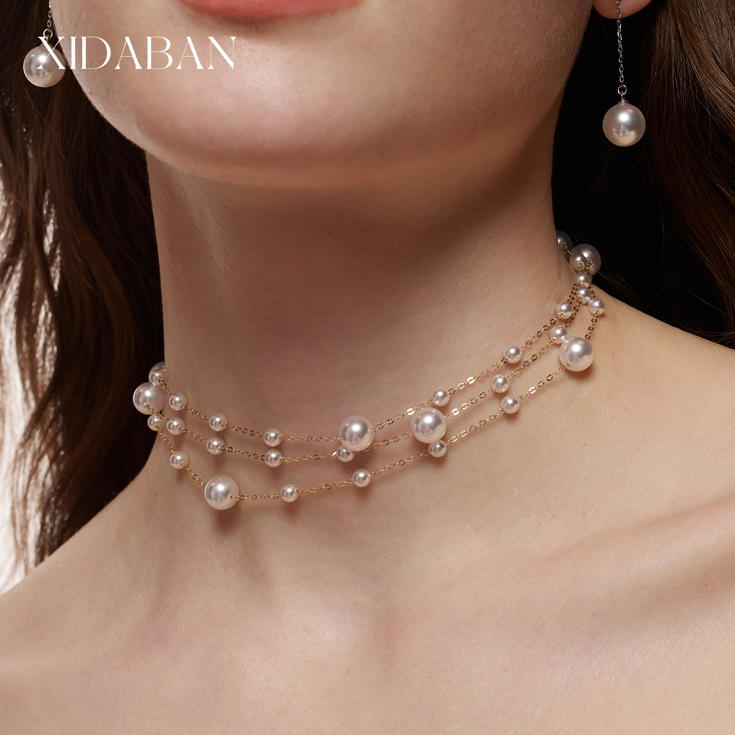 满天星长款双层多层叠戴珍珠项链