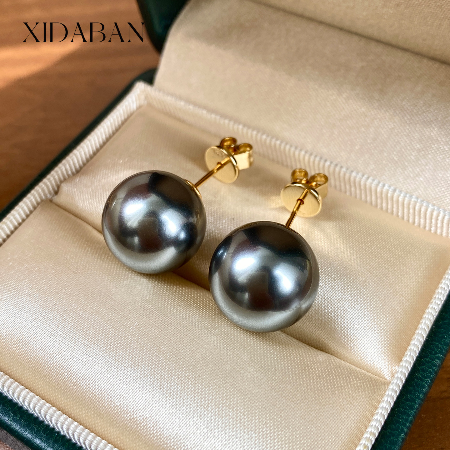 西大班深海澳母贝大溪地黑珍珠耳钉S925银单珠耳环2025新爆款耳饰