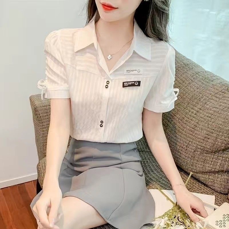 夏季薄款短袖雪纺衬衫女装2025年新款小个子上衣时尚气质女士衬衣