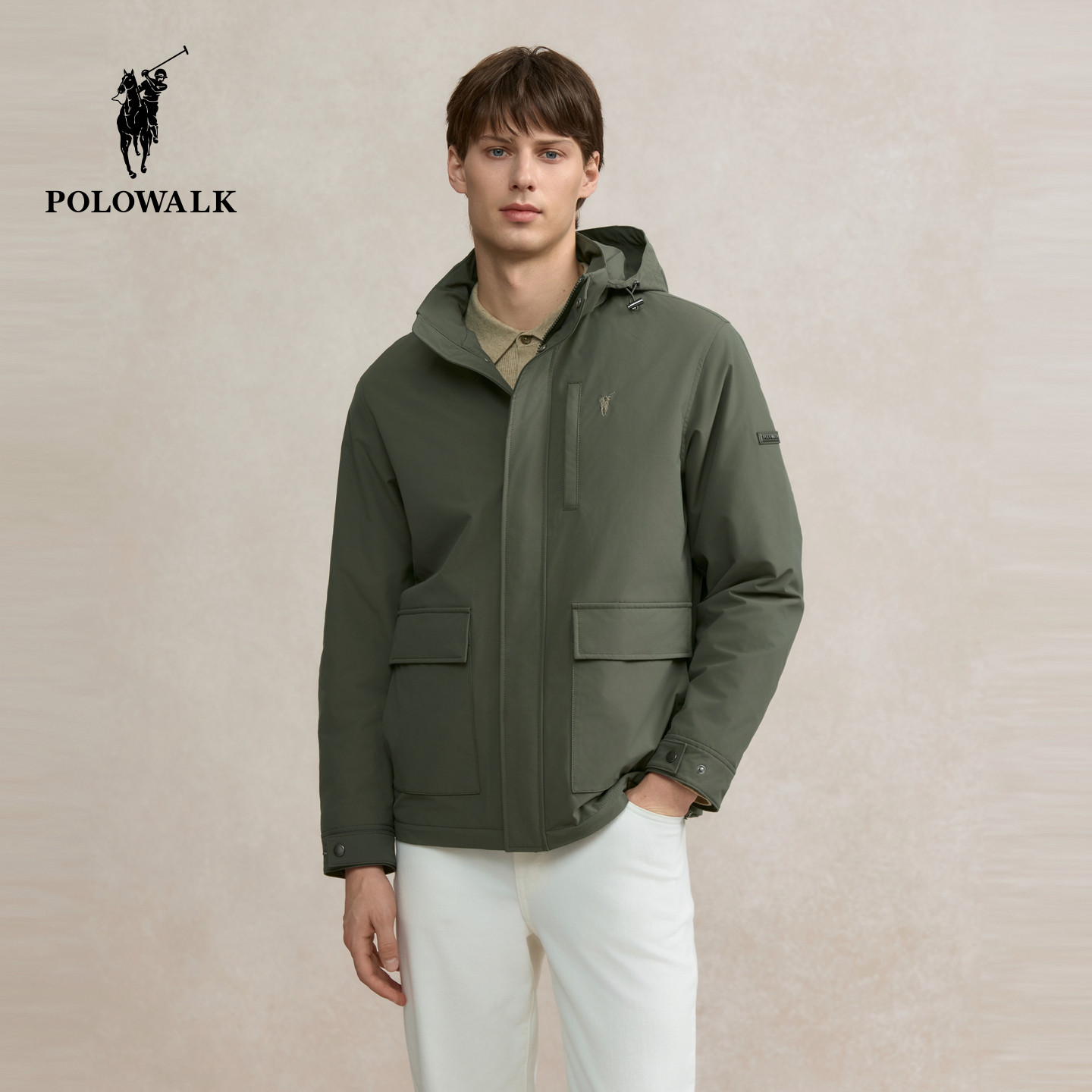 POLOWALK男式夹克2025冬季新品简约立领保暖休闲连帽夹克外套男,男装,夹克,淘宝优惠券,粉丝福利购,淘宝优惠卷