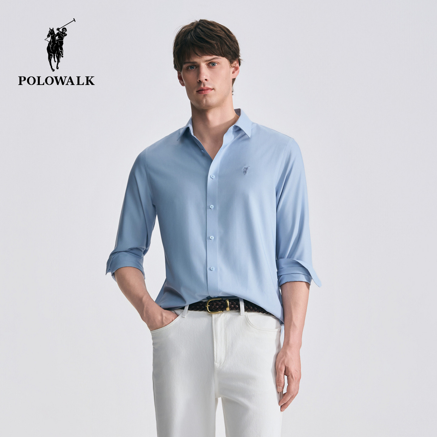 POLOWALK男式长袖衬衫2026夏季新品商务简约通勤长袖开衫衬衣