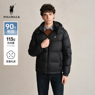 商务通勤保暖连帽90鸭绒外套 新品 POLOWALK男式 面包羽绒服2025冬季