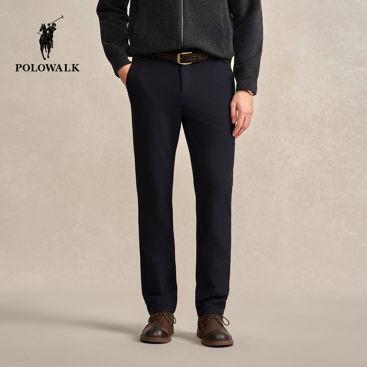 POLOWALK男式休闲裤2025冬季新品经典直筒斜插袋舒适商务