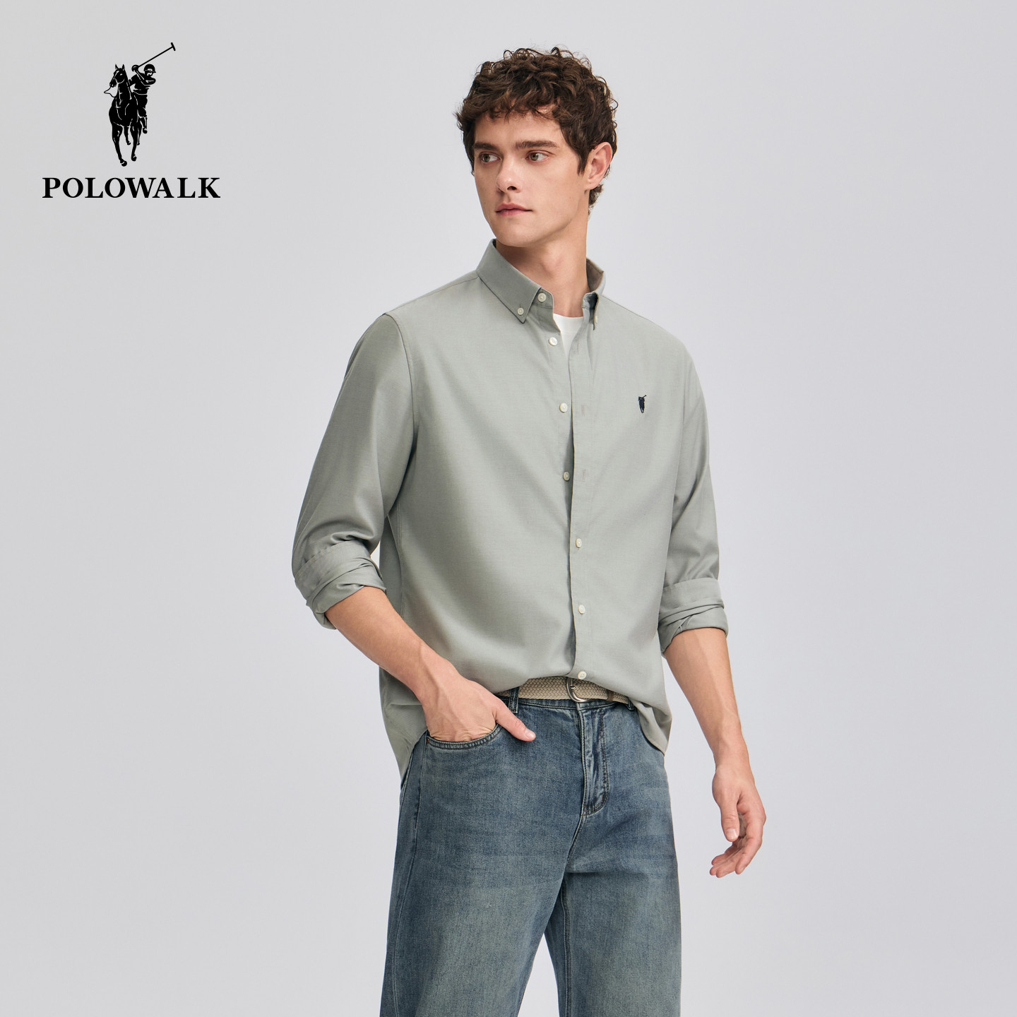 POLOWALK男式长袖衬衫2026春季新品简约开衫保罗上衣休闲外套