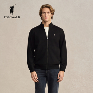 含绵羊毛 新品 POLOWALK男式 2025冬季 半高领加绒针织开衫 针织衫