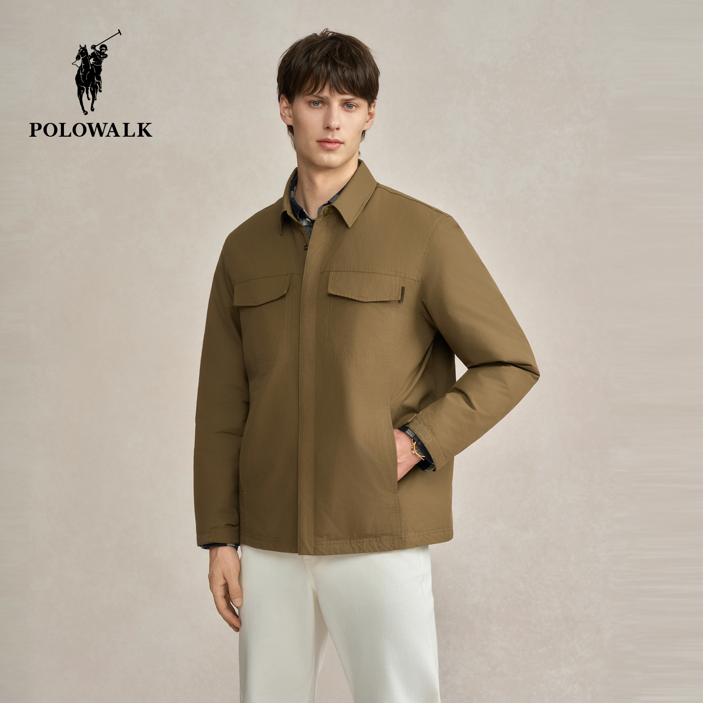 POLOWALK男式羽绒服2025冬季新品简约挺括90鸭绒翻领轻薄羽绒外套