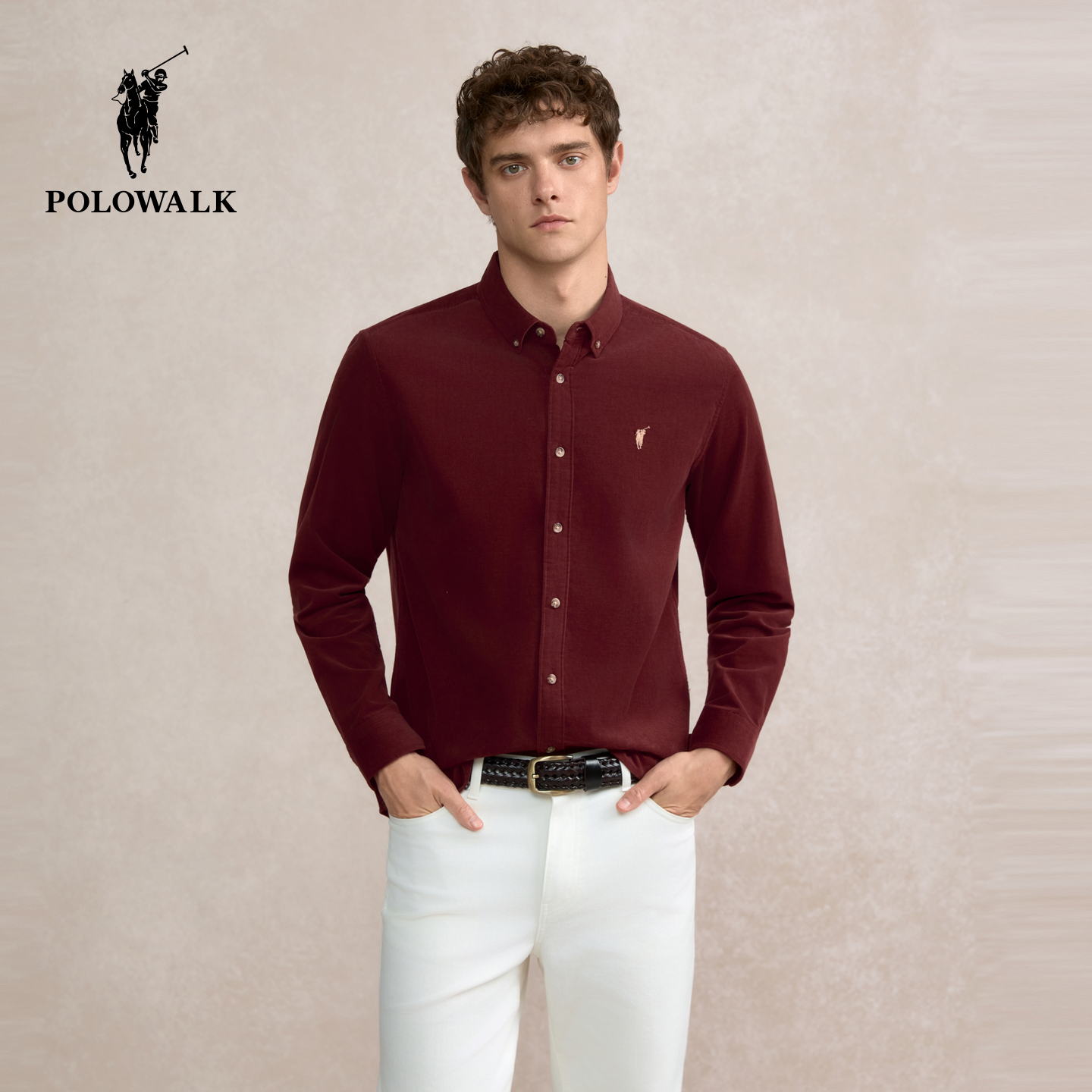 POLOWALK男装长袖衬衫2025秋季新品商务休闲灯芯绒纯棉衬衣男式