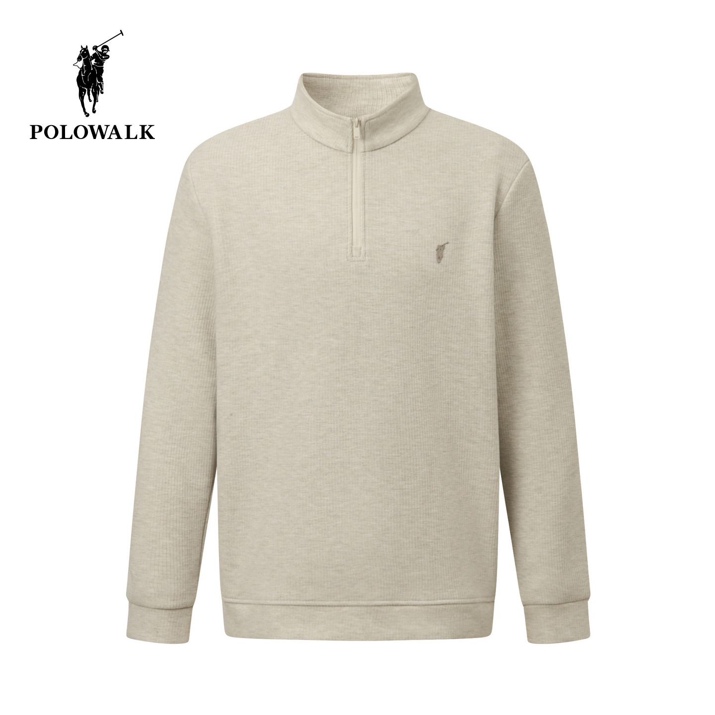 POLOWALK男式卫衣2025冬季新品半拉链立领休闲长袖加绒套头卫衣