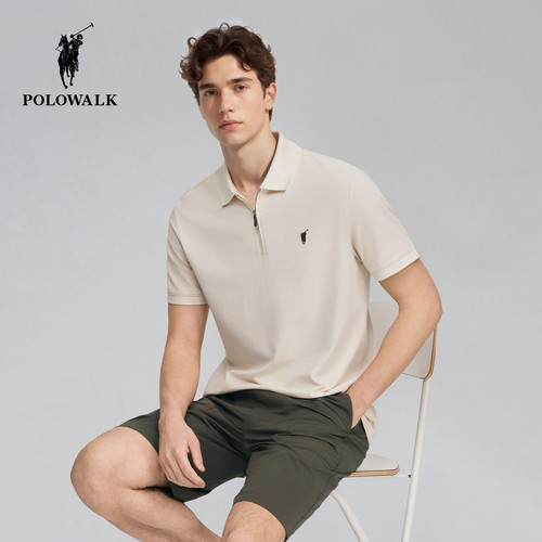 POLOWALK男装2026夏季新品男式休闲通勤拉链款极简风短袖POLO衫