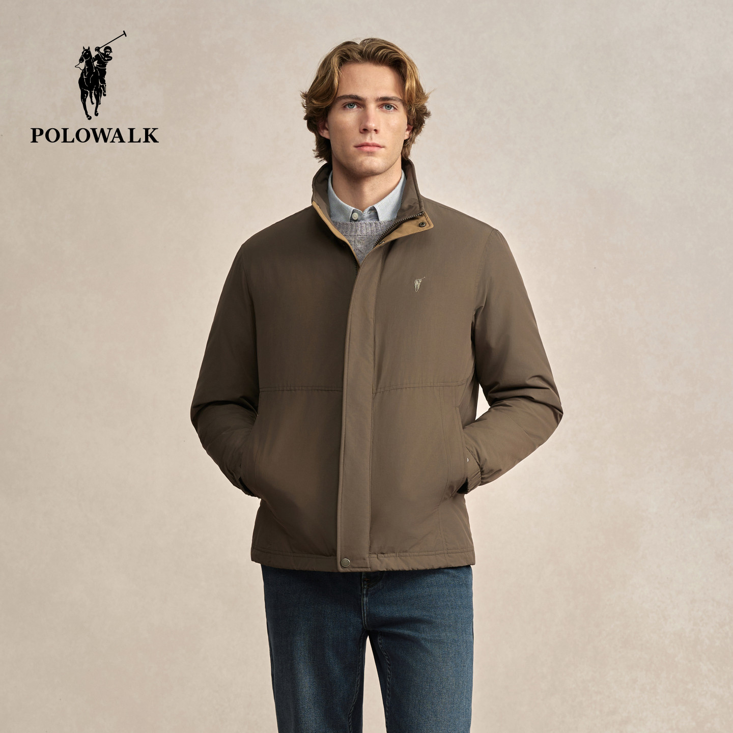 POLOWALK男式羽绒服2025冬季新品男装立领轻薄短款休闲百搭羽绒服