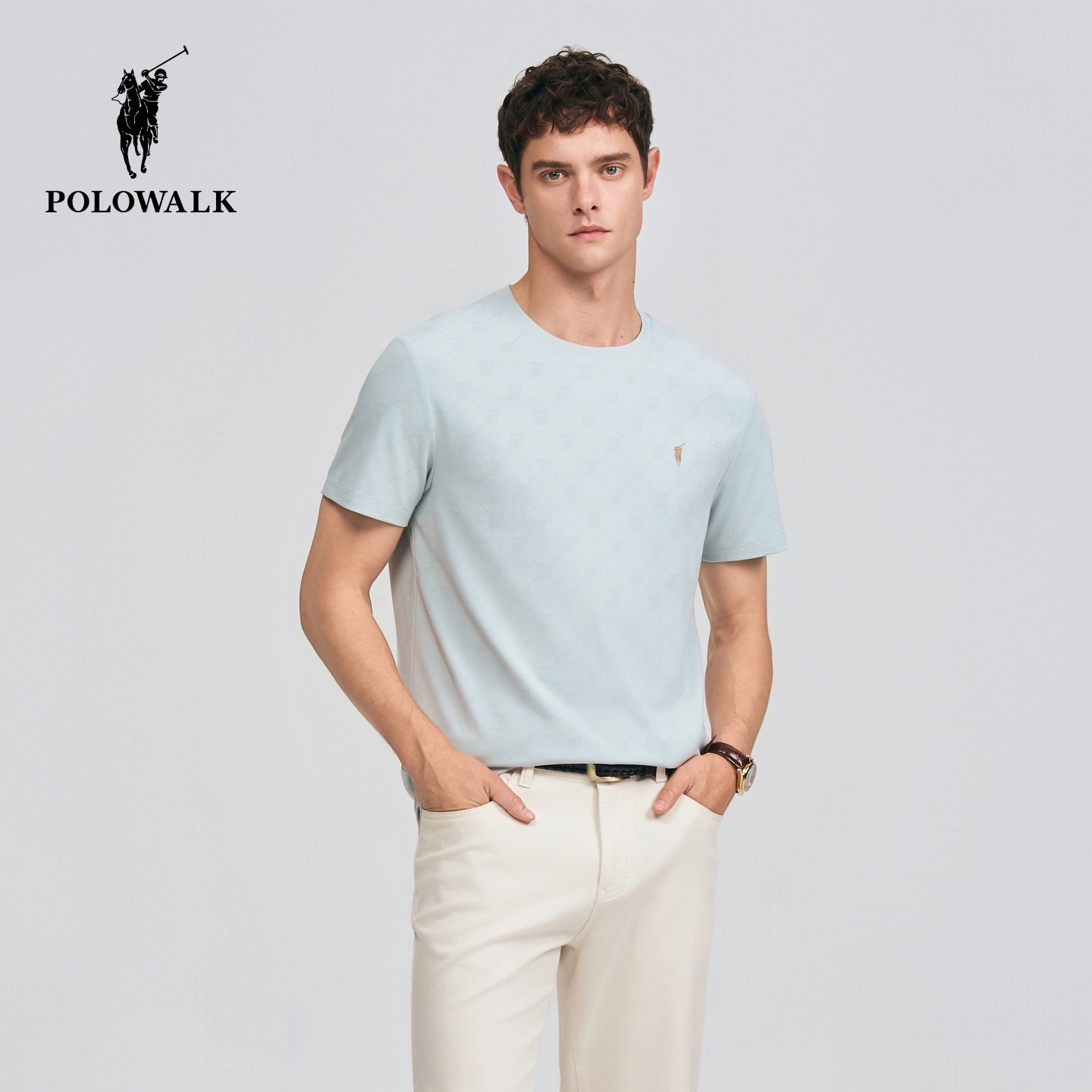 POLOWALK短袖2026夏季新款男士圆领老花T恤休闲夏装套头