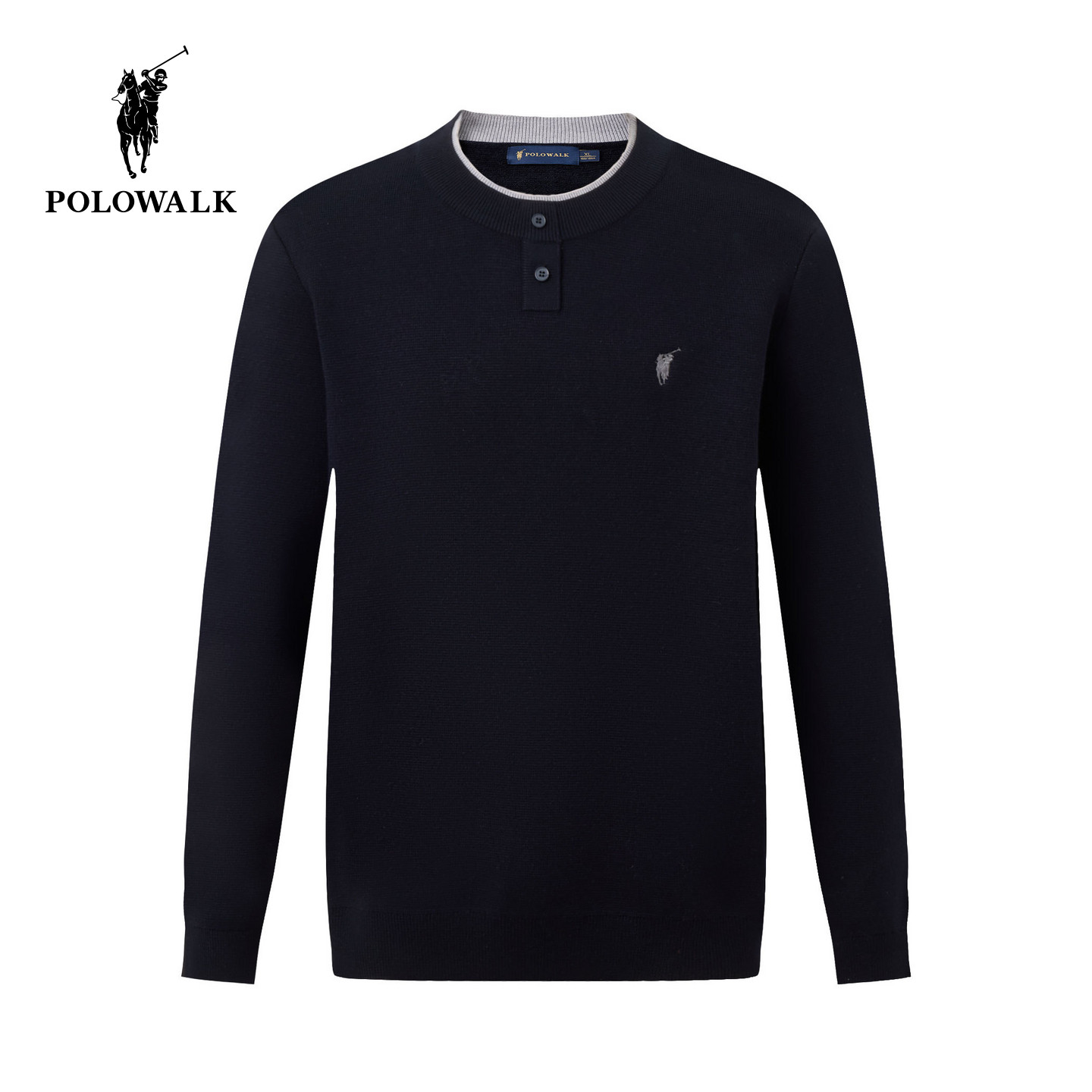POLOWALK男式针织衫2025冬季新品双层领加绒商务休闲套头针织上衣
