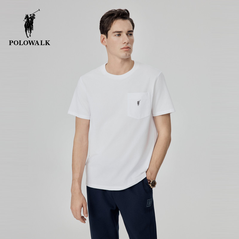 POLOWALK男士短袖T恤夏季新款显瘦刺绣薄款修身打底衫纯色上衣