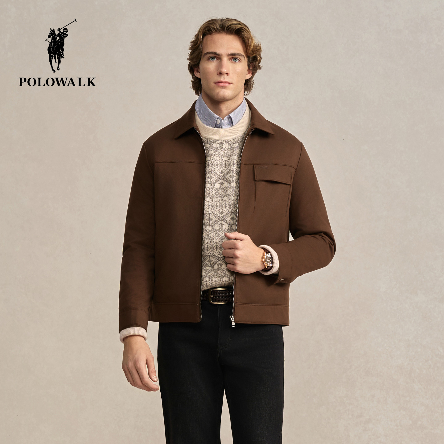 POLOWALK男式羽绒服2025冬季新品90鸭绒复古休闲挺括羽绒皮衣外套,男装,羽绒服,淘宝优惠券,粉丝福利购,淘宝优惠卷