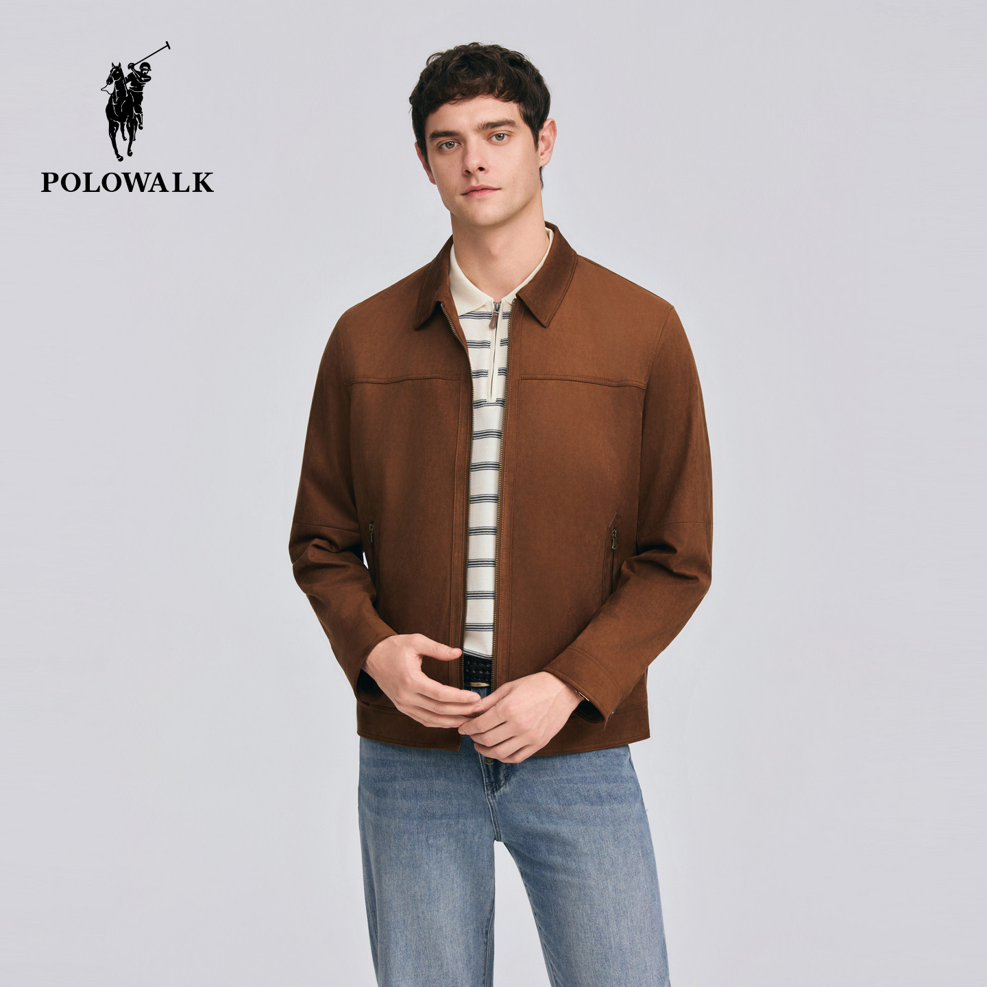 POLOWALK男式皮衣2026春季新品男装简约翻领复古通勤休闲