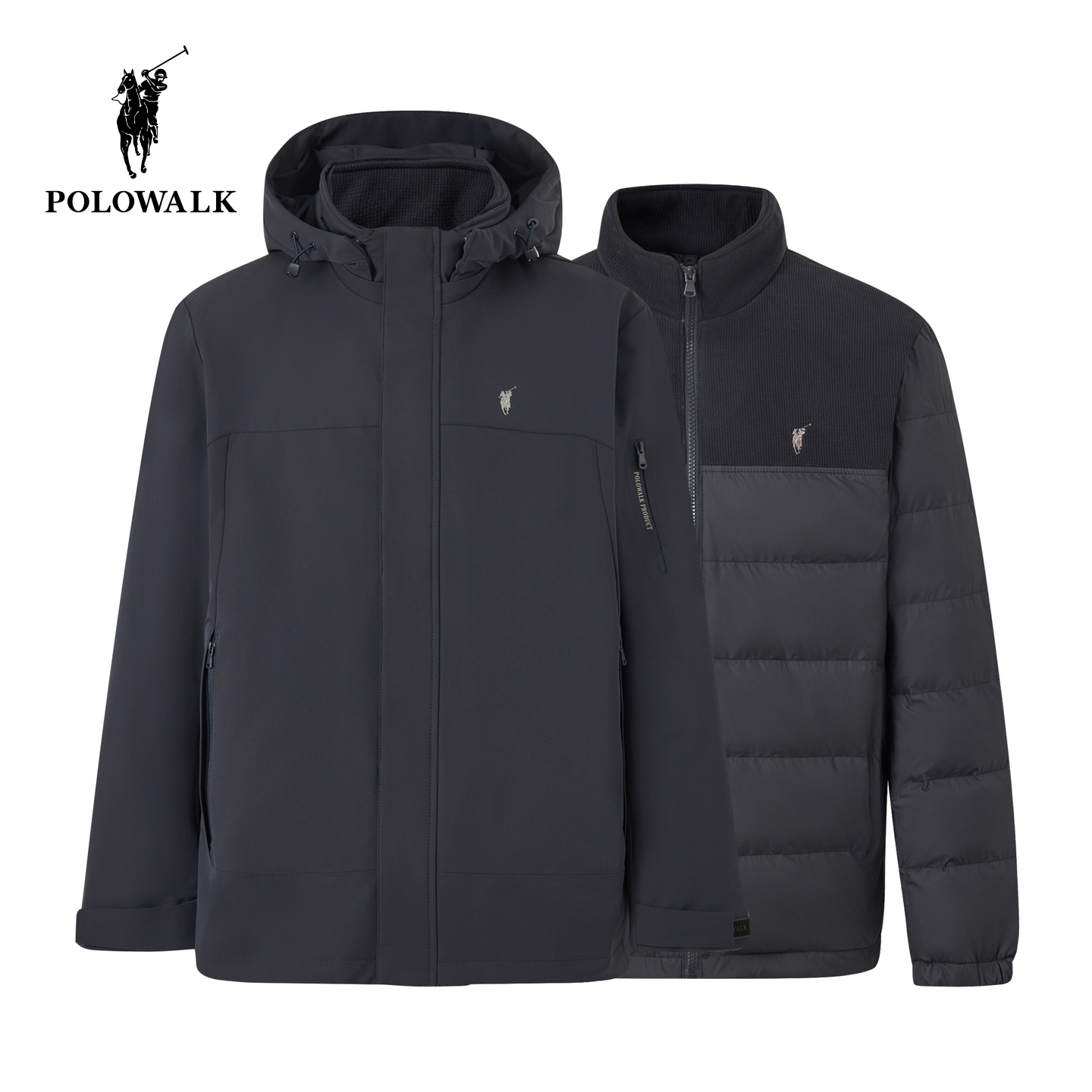 POLOWALK男式羽绒服2025秋冬新品90鸭绒一衣三穿保暖户外休闲外套