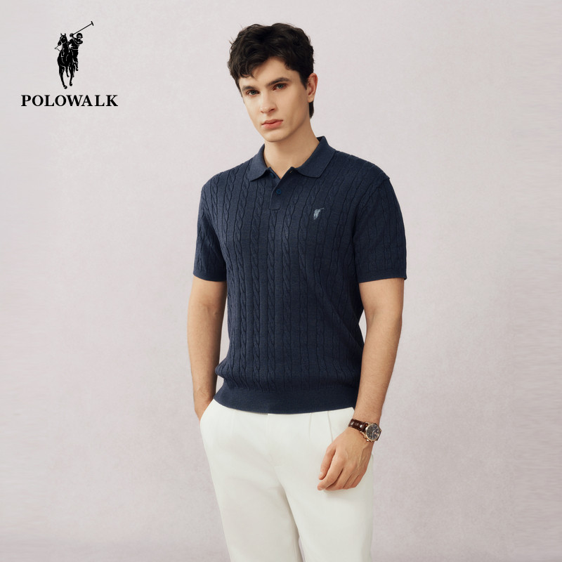 POLOWALK短袖针织衫男式2026春季新品绞花舒适T恤内搭休闲上衣