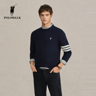 经典 POLOWALK男式 新品 2025冬季 圆领条纹内搭包芯纱套头内搭 针织衫