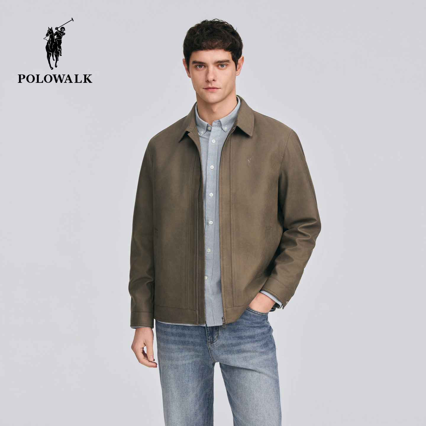 POLOWALK男式皮衣2026春季新品简约翻领皮衣通勤休闲百搭