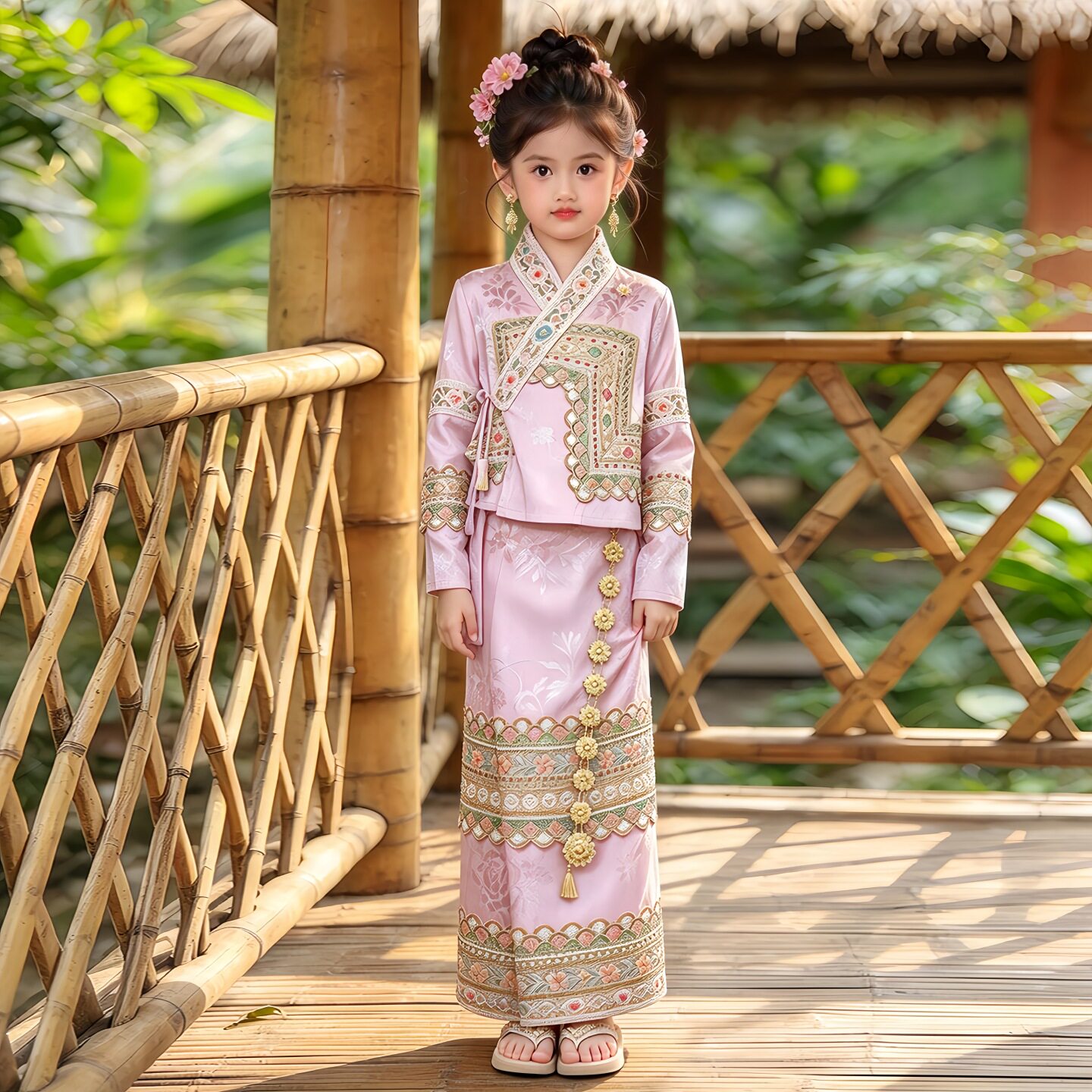 元旦傣族女童服装儿童苗族表演服