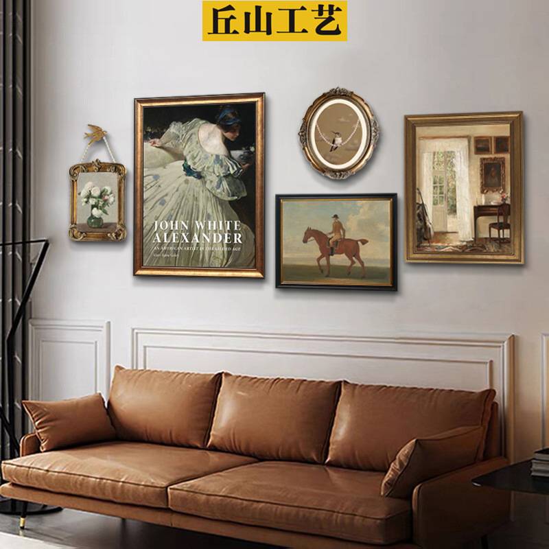 美式装饰画客厅沙发背景墙复古欧式组合画小众轻奢法式人物风挂画图片