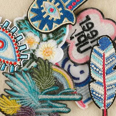 电脑绣花标服装辅料背胶补丁贴手眼睛羽毛刺绣布贴patch布标布贴