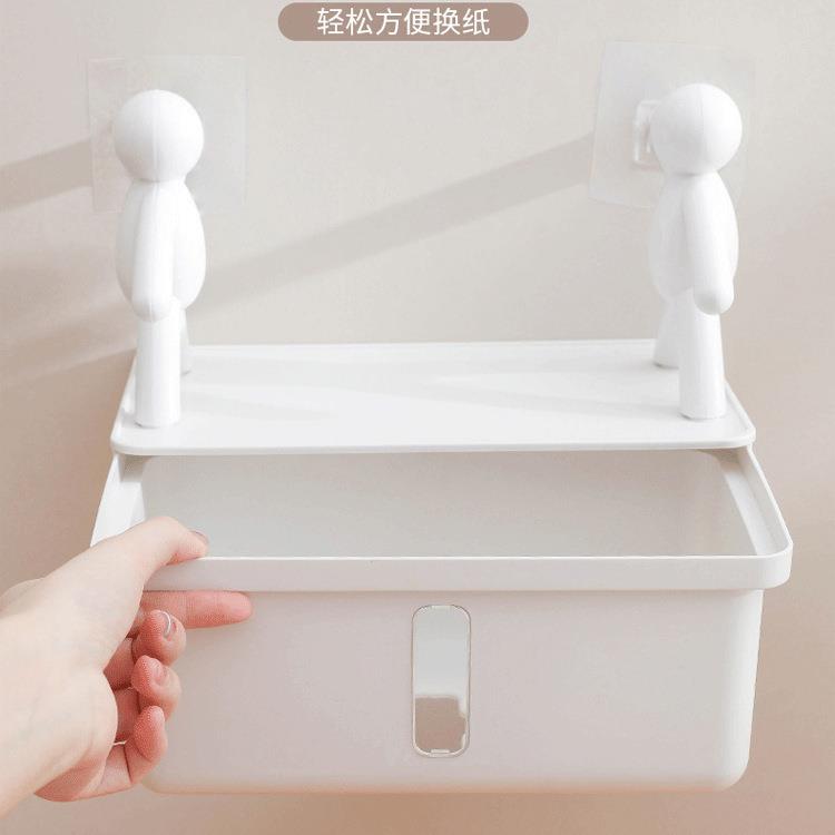 多功能小人二合一壁挂置物架厨房浴室家用免打孔杂物收纳架抽纸盒
