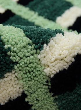 韩式ins风绿色格子浴室地垫 家用浴缸淋浴房吸水脚垫卧室床边地毯