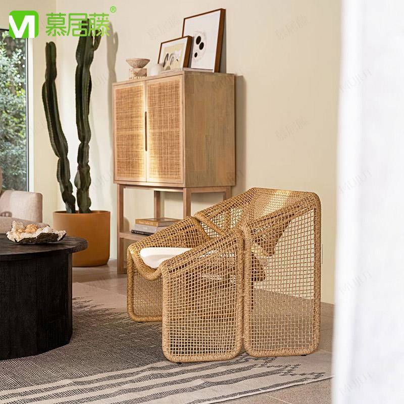 7K户外双人沙发藤编室外休闲庭院防水阳台躺椅样板房客厅小藤椅家