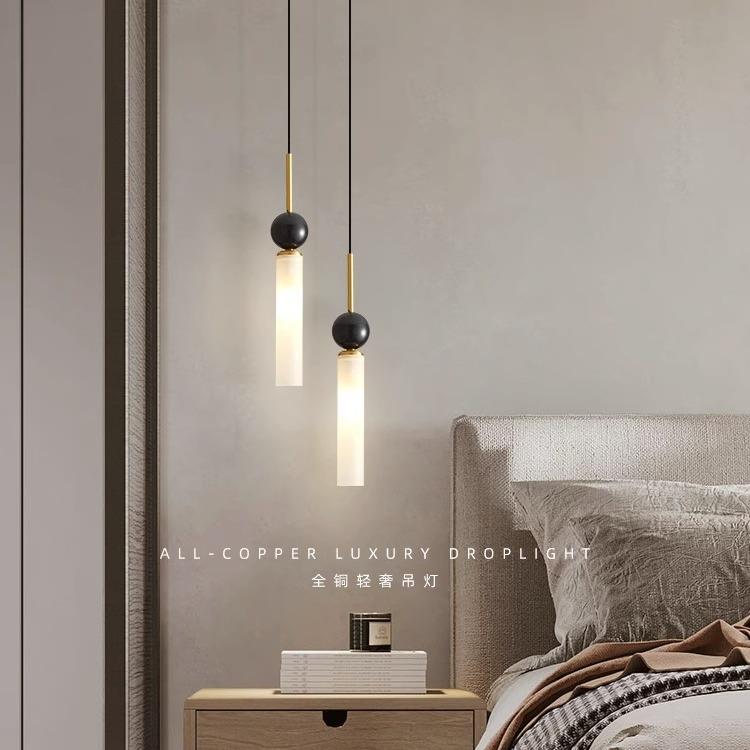全铜卧室床头小吊灯轻奢现代简约高端极简客厅电视墙吧台单头吊灯