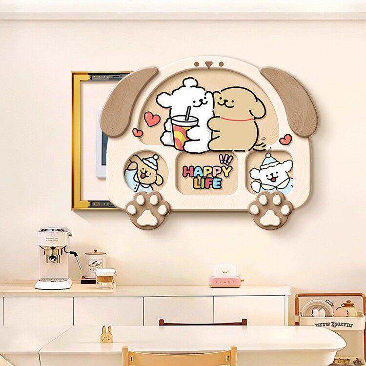 线条小狗电表箱装饰画奶油风配电箱遮挡电闸开关盒可推拉壁画