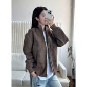 cleanfit美式 复古硬汉男款 立领理石纹夹克设计感飞行员皮衣做旧风