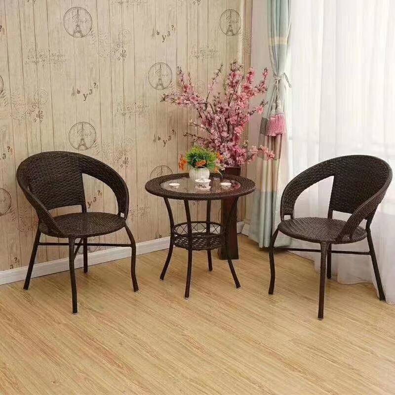 藤椅三件套户外小茶几室内阳台茶椅组合简约庭院藤编靠背椅子藤几