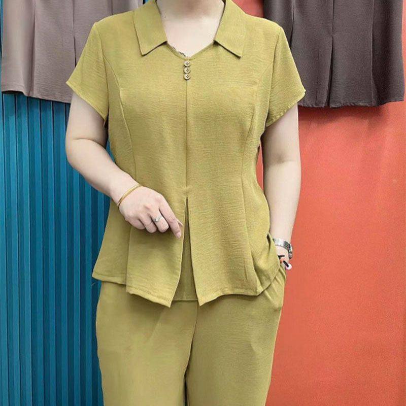 时尚洋气妈妈套装2023夏季新款宽松显瘦减龄短袖上衣裤子两件套女,女装/女士精品,时尚套装,淘宝优惠券,粉丝福利购,淘宝优惠卷