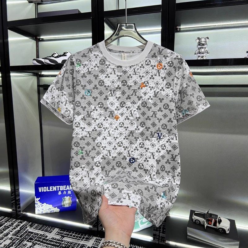 thumbnail for European light luxury summer casual sportssuit men's trendy brand tie-dye high-end embroidered shorts T-shirt set