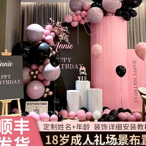 18岁成人礼生日布置气球装饰场景16岁女孩生主题派对kt板背景墙
