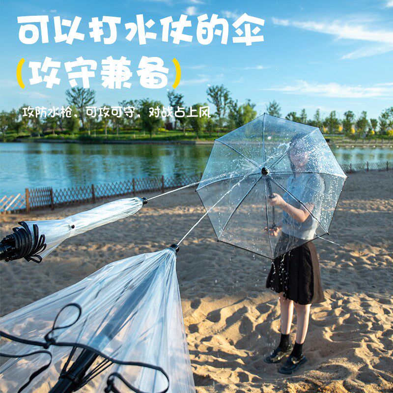 2025夏季新款雨伞水枪喷v水儿童玩具透明伞玩水漂流攻防一体长杆