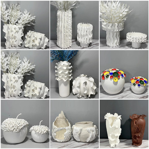 简约现代c异型陶瓷花器摆件样板间售楼处展示柜客厅几何抽象装饰