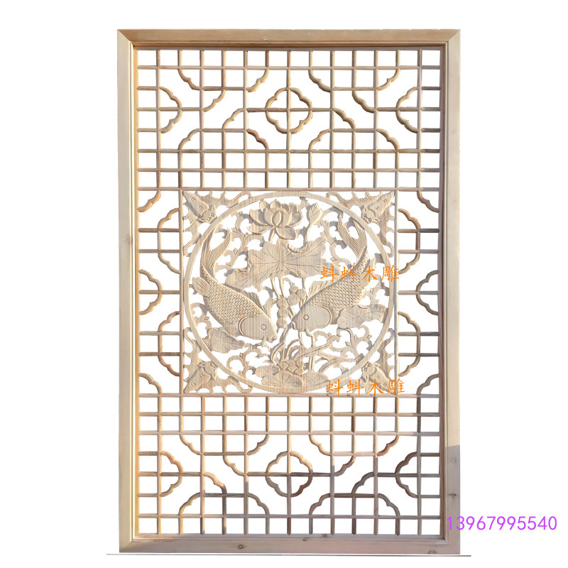 东阳木雕仿d古门窗电视背景墙屏风隔断玄关镂空雕花板实木雕花花