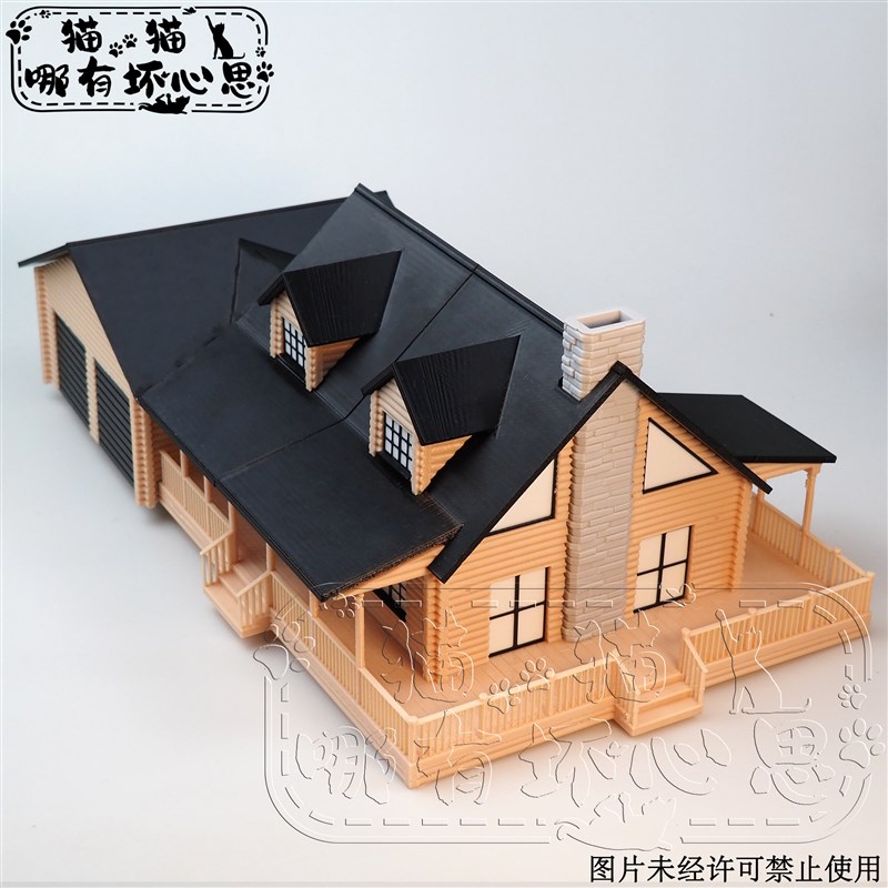 欧式旅店微缩64比例场景t建筑成品小木屋模型装饰礼物摆件diy四