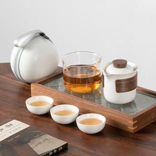旅行茶具小套装 便携式 简易户外露营玻璃功夫手抓泡茶壶茶杯快客杯
