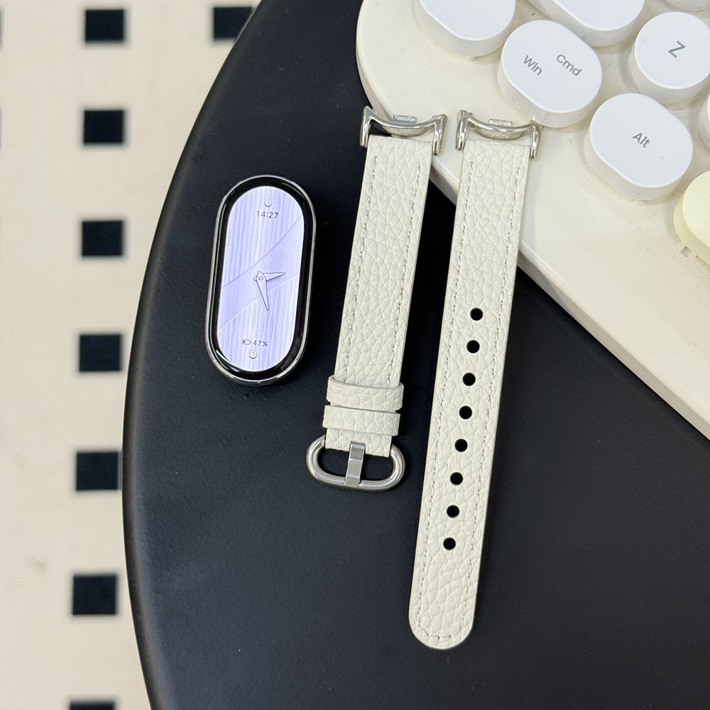 适用小米手环10/9表带荔枝纹皮质简约环扣腕带小米8NFC通用替换带