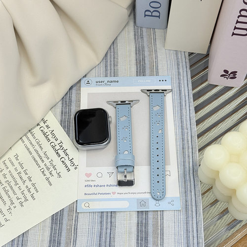 适用苹果S11表带可爱颜小猫皮质