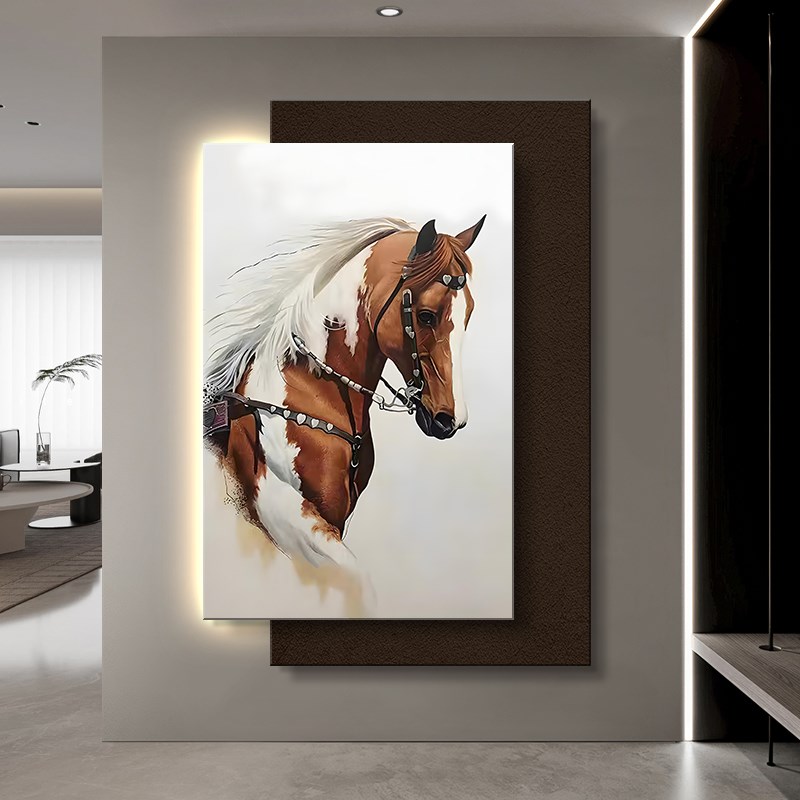 骏马玄关装饰画入户进门创意立体壁灯画客厅过道走廊叠加发光挂画图片