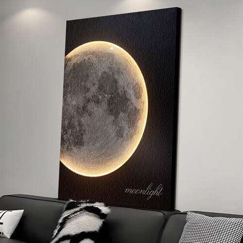 黑白现代简约月球客厅装饰画沙发背景墙挂K画高级月亮意式落地壁