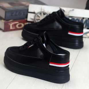 试衣鞋 半拖鞋 女厚底内增高8CM无后跟懒人鞋 2021夏镂空透气小o白鞋